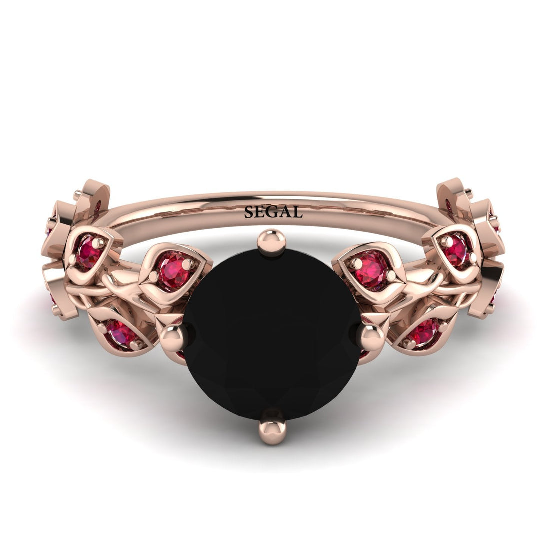 Hers 2 Carat Black Diamond Engagement Ring Leaves All Around - Sydney 2ct No. 53